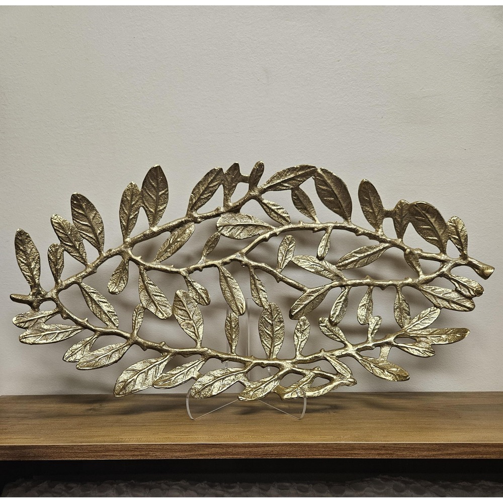Elegant Oversized 19" Gold Leaf Decorative Metal Tray Centerpiece Platter